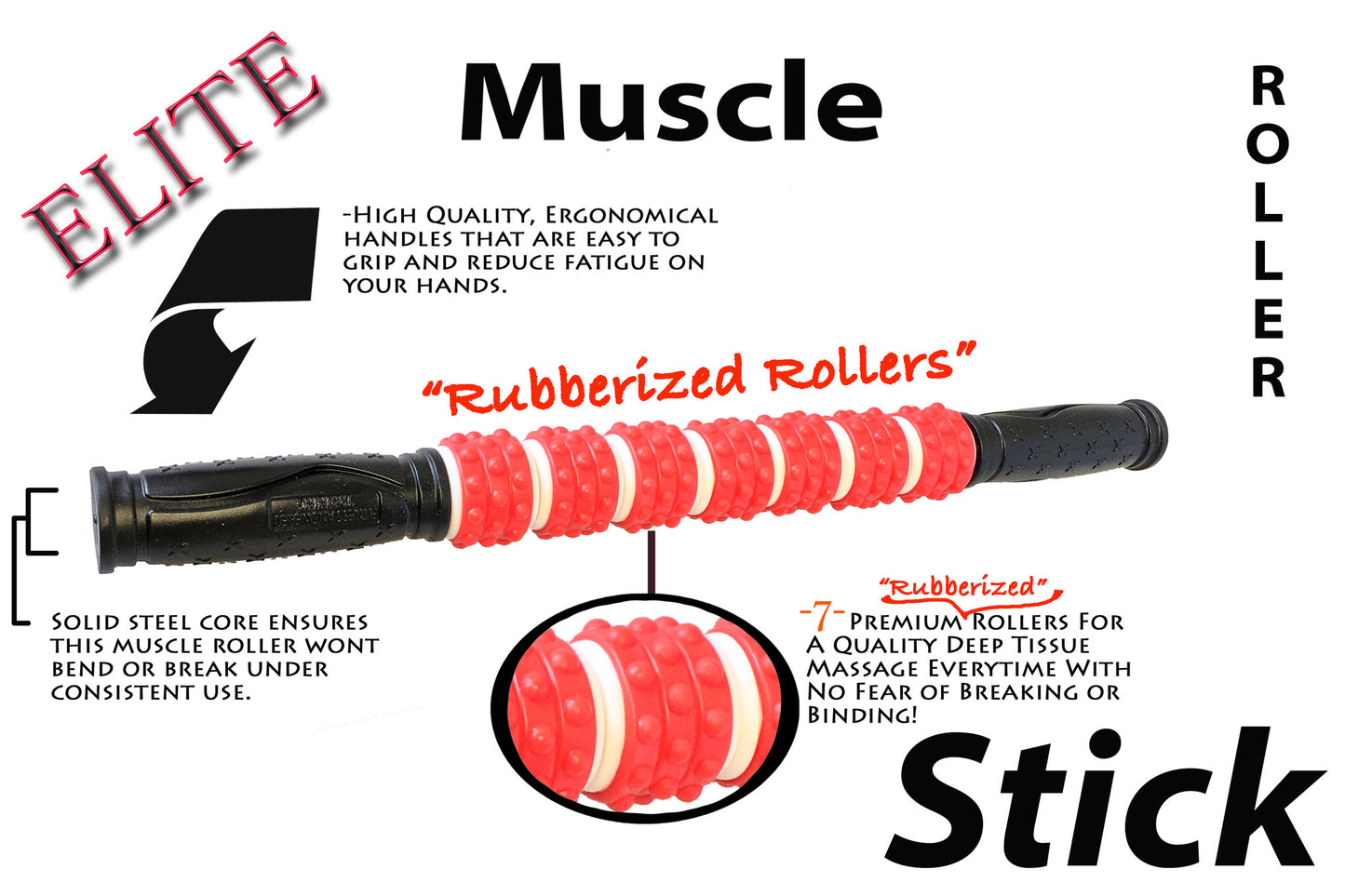 The Muscle Stick - Elite "Rubber" Soft Massage Roller - 6 Colors Available